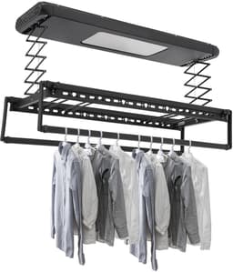 Amolass - Droogrek Elektrisch - Plafonddroogrek - Met Afstandsbediening - LED-Verlichting - Modern Design - Zwart - 250x56x110cm — thumbnail 1