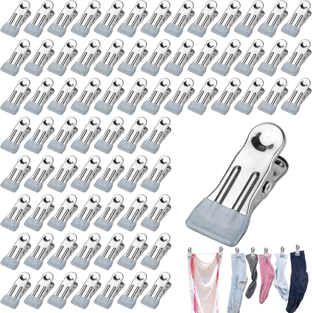 Metalen wasknijpers, 30 stuks, multifunctionele, antislip metalen wasknijpers, roestvrijstalen wasknijpers, metalen wasknijpers voor kleding, sokken, voedselverpakkingen, foto's (grijs) — afbeelding 1