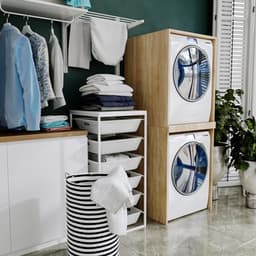 Ruimtebesparende Wasmachinekast 66 x 180 x 65 cm - Zuil voor Wasmachine en Droger - Stijlvolle Badkamerkast — thumbnail 4