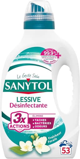 Sanytol - Desinfecterend wasmiddel - Witte bloemen - 2,65 L - Alle soorten linnen, behoudt vezels en kleuren bij alle temperaturen - Bactericide, virusdodend - Geen bleekmiddel — thumbnail 1