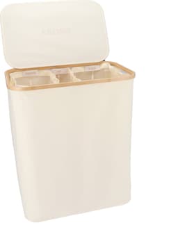 KROMS Wasmand 3 vakken - Beige - Inclusief NL & ENG labels - Wassorteerder bamboe - Laundry basket - Wasmand met deksel - 145 L — thumbnail 1