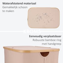 KROMS Wasmand 3 vakken - Zand - Inclusief NL & ENG Labels - Wassorteerder bamboe - Laundry basket - Wasmand met deksel -145 L — thumbnail 5