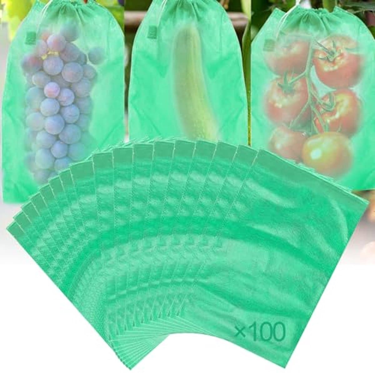 100 Stuks Druivenbeschermzakken - Vliesstof Tuin Nettas met Trekkoord voor Fruitbescherming — afbeelding 1