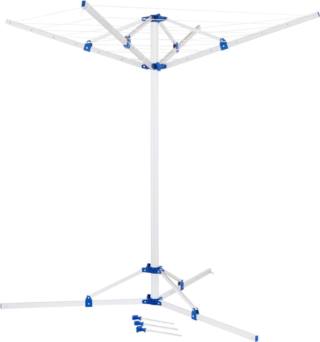 DailySupplies® Droogmolen met Voet voor Camping & Thuis - Wasrek Staand - Droogrek Inklapbaar - Wit met Blauw — afbeelding 1