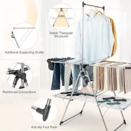 Luxe Uittrekbaar Droogrek met Hangerstang 182x138x63 cm – Opvouwbaar & Stevig Droogrek — thumbnail 4