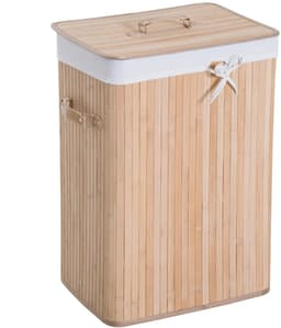 Pugsdrly Smalle wasmand met deksel 72 l Wasmand met handgreep, uitneembare waszak, wasbox voor wasruimte slaapkamer badkamer natuur — thumbnail 1