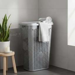Plasticforte Wasmand Ventilation - met deksel - zilver - kunststof - 51 liter - 43 x 35 x 61 cm - Badkamer - Wasgoed - Nieuw design - Zeer stevig — thumbnail 3