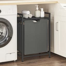 Wasmand, vuilewasmand, met opbergrek en uitschuifbare afneembare waszak, stevig en duurzaam metalen frame, grote capaciteit van 65 liter, geschikt voor wasruimte, slaapkamer en badkamer, 50 x 33 x 72cm, grijs — thumbnail 3