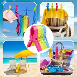 Strandlaken Knijpers - 8 Stuks - Grote Handdoek Klemmen - Badlaken Clips - Wasknijper - Dekbedhoes - Gekleurde grote kunststof handdoek/strandlaken knijpers 12 cm - Badlaken/strandlaken klemmen - Blauw, groen, geel, roze — thumbnail 2