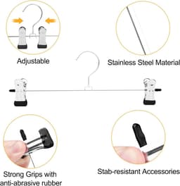 Broekhangers in 10-pack - Broeken 40 cm - Metalen rokhanger - Broekhanger - Hangend - Rokken met clips - Rokken - Meerdere broekhangers - Ruimtebesparende clips - Zilver — thumbnail 3