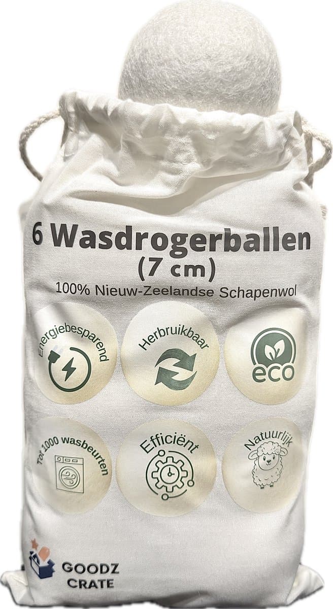 Goodz Crate Drogerballen - 6 Wasdrogerballen - 100% Schapenwol - Droogballen met Opbergzak — afbeelding 1