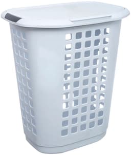 5Five Wasmand met deksel - extra groot - wit - kunststof - 63 liter - 53 x 38 x 60 cm - open structuur — thumbnail 1