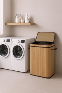 Ceruzo Bamboe Wasmand 72L – Wassorteerder met Klapdeksel – Wasbare Binnenzak –H60 cm — thumbnail 4