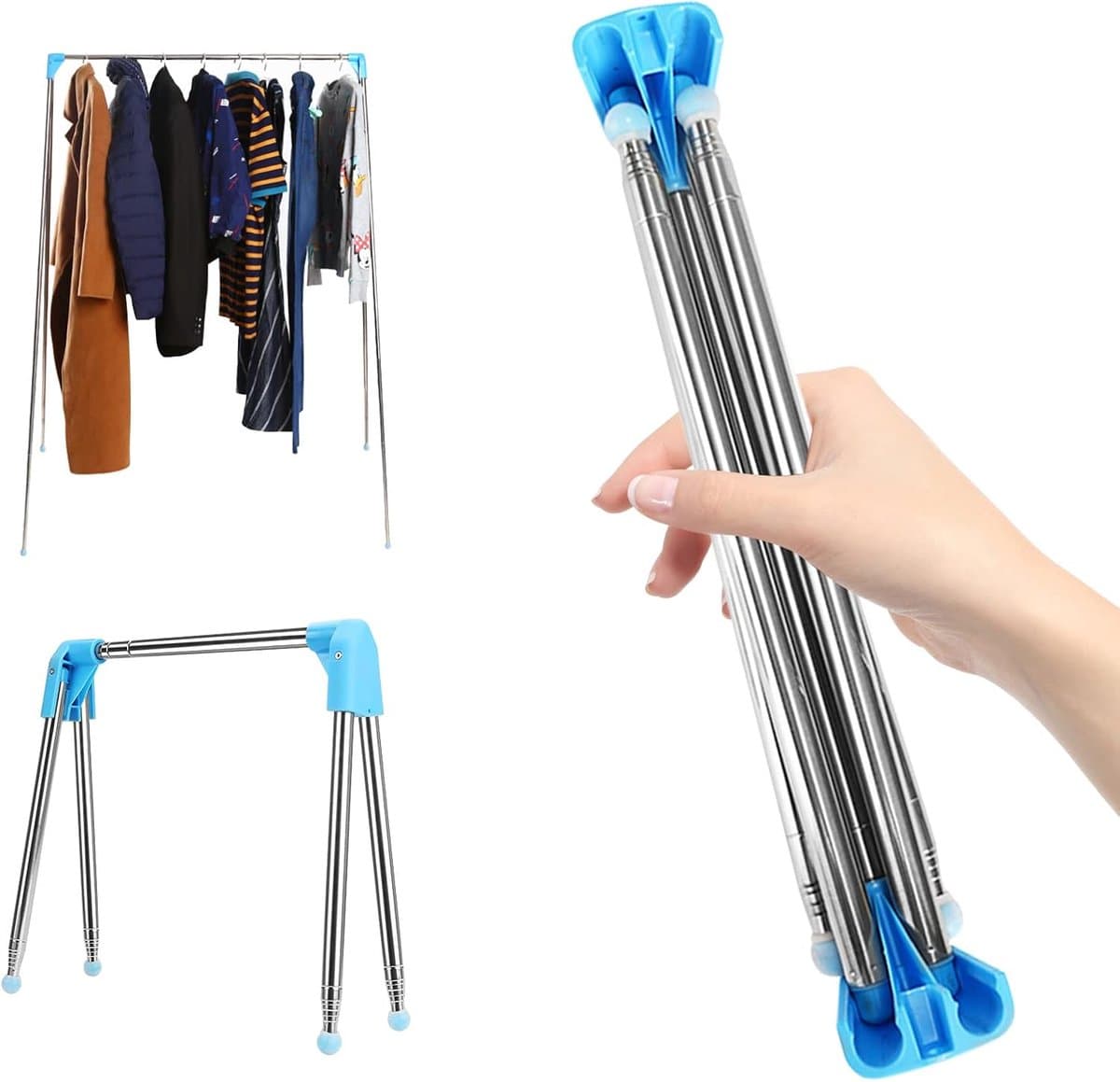 longziming Opvouwbaar Kledingrek - Draagbaar & Uitschuifbaar - Inklapbaar Wasrek - Lichtgewicht - Voor Reizen, Camping & Wasruimte - Droogtoren - Blauw — afbeelding 1