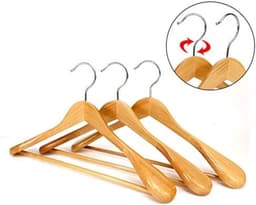 PromoHome 5 stuks houten kledinghangers met antislip broekstang - Brede schouder ondersteuning voor zware jassen en pakken - Natuurlijke houtkleur — thumbnail 5