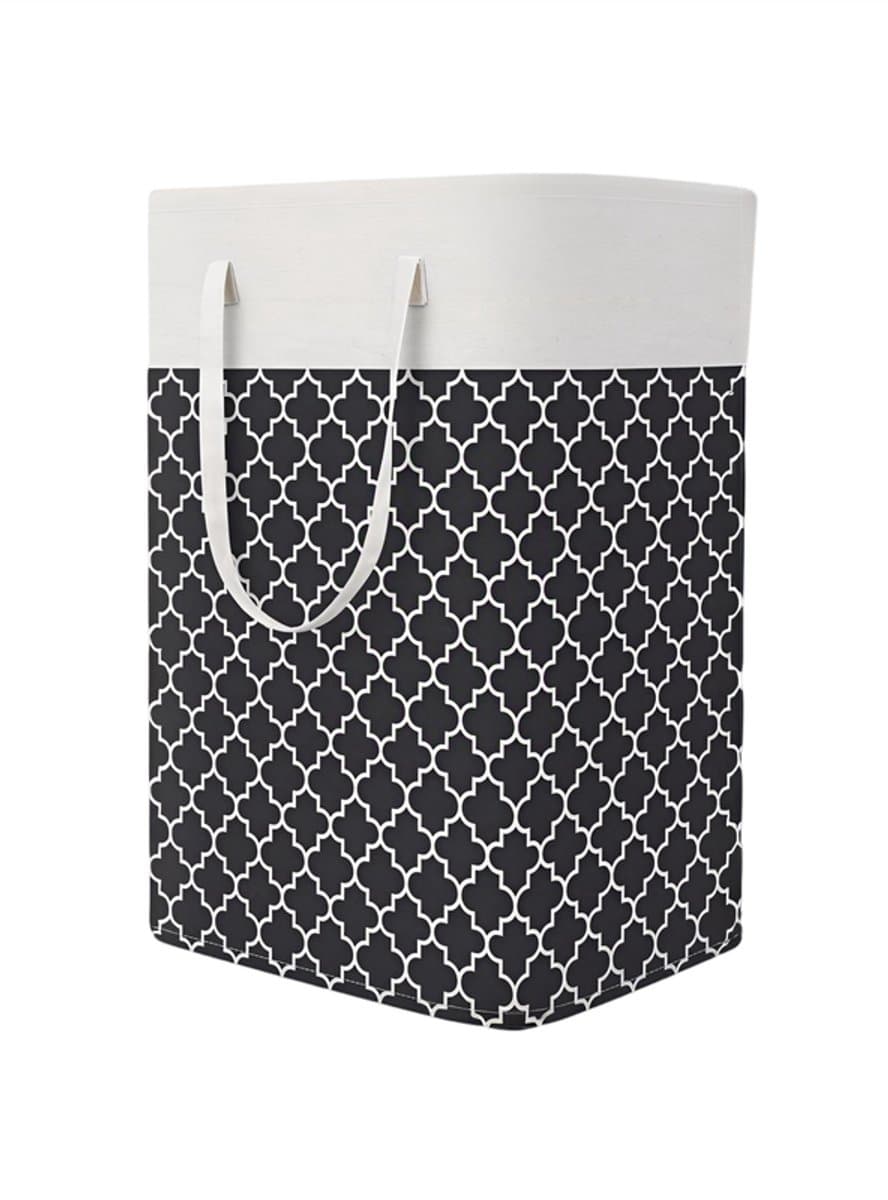 1 grote wasmand - waterdicht - opvouwbare hoge wasmand - met verlengde handgreep - voor kleding - slaapzaalspeelgoed en thuis-Zwart geblokt-40*30*60cm — afbeelding 1