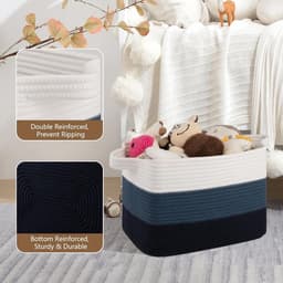 Opbergmand voor het organiseren, gevlochten manden voor opslag, rechthoekige decoratieve manden voor planken, kasten, speelgoed, boeken, kinderkamerorganizers - verpakking van 3 (blauw met kleurverloop) — thumbnail 2