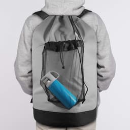 Rugzak waszak, wasrugzak met schouderbanden en netvakken, reistas voor buitensporten, duurzame nylon wasmand met trekkoordsluiting, waterdichte opbergtas voor universiteit, reizen, wasserette, appartement, grijs — thumbnail 4