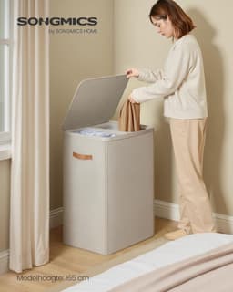 SONGMICS Wasmand, 170 L Vuile wasmand, 2 compartimenten, eenvoudige montage, met deksel en handgrepen, uitneembare binnenzakken, 56 x 40 x 75 cm, Cappuccino Beige LCB813L01 — thumbnail 3