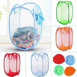 Wasmand - 4 Stuks - Mand - 30 × 30 × 46 CM - Wassorteerder - Wasbox Opvouwbaar - Mesh wasmand - Speelgoedmand - Draagbaa - Voor slaapkamer, kinderkamer, studentenhuis en reizen - Rood, oranje, hemelsblauw en groen — thumbnail 4