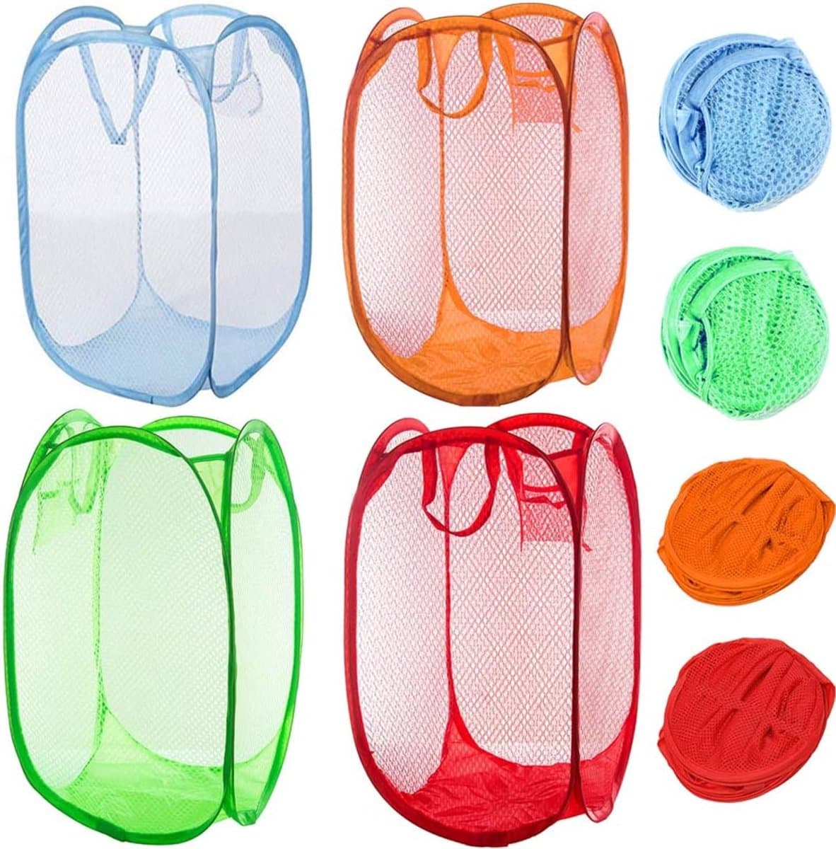 Wasmand - 4 Stuks - Mand - 30 × 30 × 46 CM - Wassorteerder - Wasbox Opvouwbaar - Mesh wasmand - Speelgoedmand - Draagbaa - Voor slaapkamer, kinderkamer, studentenhuis en reizen - Rood, oranje, hemelsblauw en groen — afbeelding 1