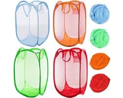 Wasmand - 4 Stuks - Mand - 30 × 30 × 46 CM - Wassorteerder - Wasbox Opvouwbaar - Mesh wasmand - Speelgoedmand - Draagbaa - Voor slaapkamer, kinderkamer, studentenhuis en reizen - Rood, oranje, hemelsblauw en groen — afbeelding 1