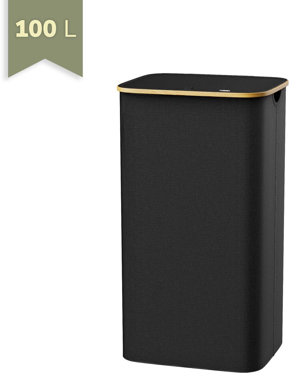 Wasmand 100 Liter met Deksel – Opvouwbare Wasmand – Zwart – Middel Groot Formaat voor Badkamer – IN-HOMEXL Modena — afbeelding 1