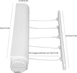 Waslijn, Automatische Telescopische Waslijn Aan de Muur Gemonteerde Intrekbare Kleding Droogrek Touw met Haak voor Binnen Buiten Benodigdheden Ponsinstallatie (Vijf Touwen) - Wandwaslijnen-5 waslijnen tot 3.75 m traploos uittrekbaar-Praktisch rolsyst — thumbnail 4