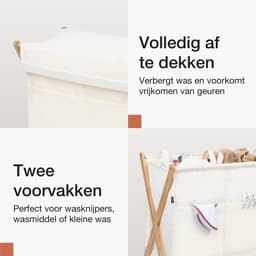MiKas Wasmand - Wassorteerder met 2 vakken - Was mand met deksel - Uitneembare zakken - Beige — thumbnail 5
