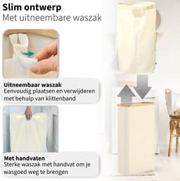 Smalle Wasmand - 60L - 2 Stuks - Wasmanden met Deksel en Waszak - Mand Vuile Was - Opbergmand - Mand - Beige — thumbnail 2