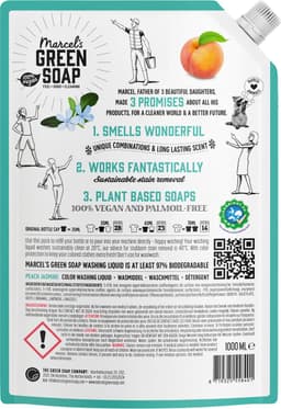 Marcel's Green Soap Kleur Wasmiddel Navulling - Perzik & Jasmijn - 4 x 1L - 92 wasbeurten — thumbnail 2