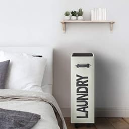 Wasmand met Wieltjes 45L Extra Smal Inklapbare Wasmand met Wielen Opvouwbare Dunne Wasmand met Handvat Praktische Opbergboxvoor Slaapkamers en Wasruimte (Gebroken Wit o2) — thumbnail 5