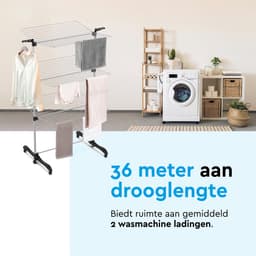 BRASQ Droogtoren - Inklapbaar - Drooglengte 36 Meter - Droogtoren met Wieltjes en Kledinghangers - Droogrek - Wastoren - Wasrek - 77x73x140 cm — thumbnail 3