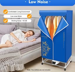 Elektrisch Droogrek - Droogrek met Verwarming - Droogtoren - Staand Wasrek - Opvouwbaar - 1500W - Low Noise - 150x70x48cm - incl. Afstandsbediening — thumbnail 5