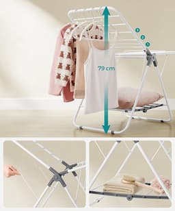 Roll over image to zoom in SONGMICS Tumble Dryer, Foldable Floor DryeSONGMICS Droger, Opvouwbare Vloerdroger met 2 Vleugels, Ruimtebesparend Metaal voor Kleine Kleding, Handdoeken, Badkamer, Balkon, 44 x 101 x 54 cm, Witte Wolk LLR504W01 — thumbnail 4