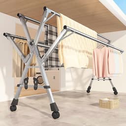Opvouwbaar Wasrek voor Kleding - Inklapbaar en Ruimtebesparend met 5 Stangen, Verstelbaar tot 200 cm — thumbnail 4