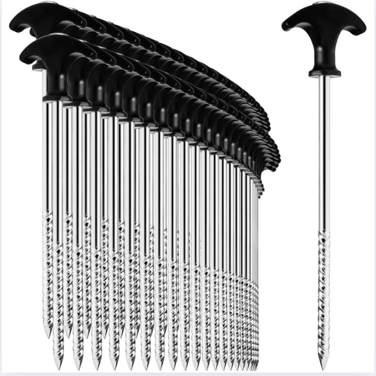 48x steel tent pegs - robust ground pegs with thread for camping and outdoor use - ideal for normal and hard ground with T-handle, approx. 21cm long — afbeelding 1