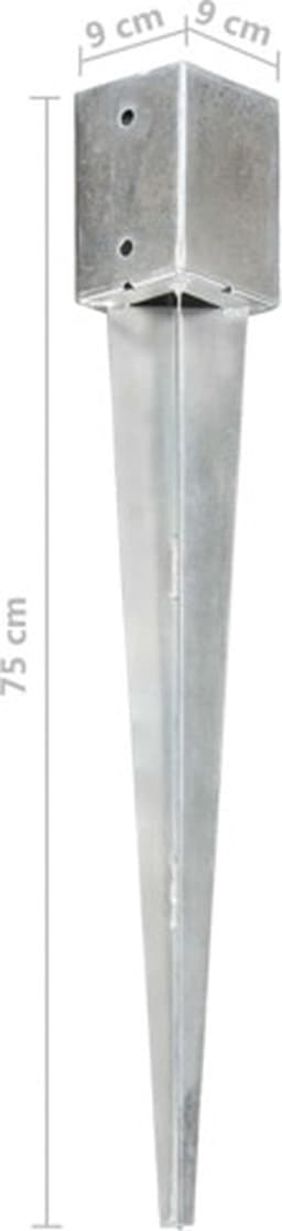vidaXL - Grondpinnen - 12 - st - 9x9x75 - cm - gegalvaniseerd - staal - zilverkleurig — thumbnail 2