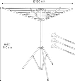 Campout Droogmolen met voet incl. 24 wasknijpers, beschermhoes en 3 haringen - Camping droogmolen — thumbnail 2