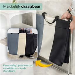 Wasmand 3 Vakken – Wassorteerder 118 L – Opvouwbaar – Aluminium Frame – Zwart/Grijs/Wit — thumbnail 4