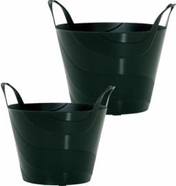 Set van 2x stuks kunststof flexibele emmers/wasmanden/kuipen zwart in verschillende formaten 15 en 30 liter — thumbnail 1