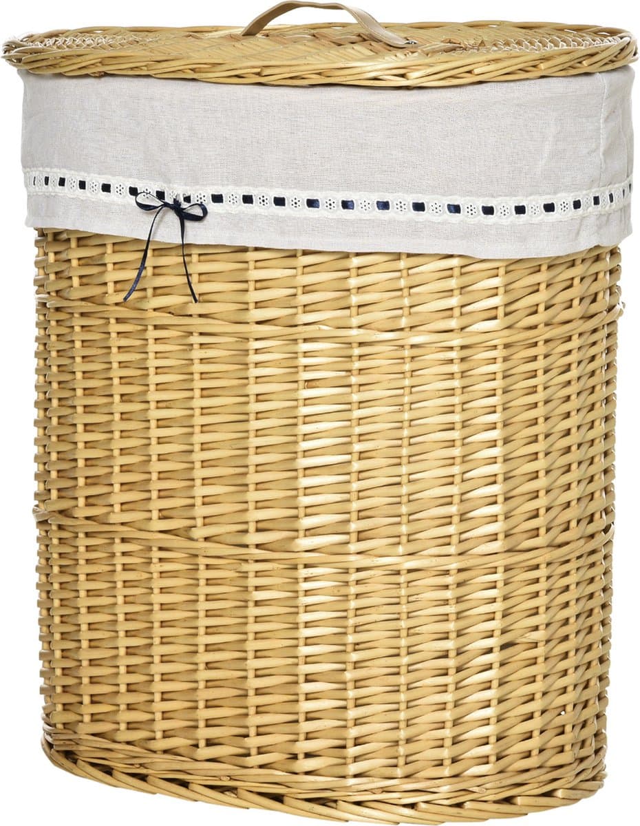 HOMCOM - Rieten Wasmand - met Deksel - Afneembare Waszak — afbeelding 1