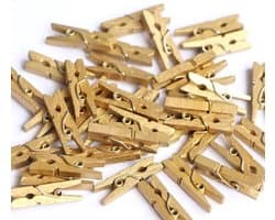FSW-Products - Kleine Houten Mini Knijpers - 50 Stuks - Kaart Was Knijpertjes - Goud - Foto Knijpers - Polaroid - Geboorte Wasknijpers - Kaartknijper — afbeelding 1