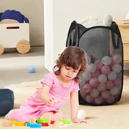 3stuks - Opvouwbare Wasmand - Afmetingen: 36 x 36 x 56 cm - Opvouwbaar - Draagbare wasmand van gaas - Met handvat - Geschikt voor badkamers, studentenkamers, camping, kinderkamers - Zwart, Wit — thumbnail 3
