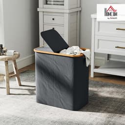 80L opvouwbare dubbele wasmand met deksel, gegroefde handgrepen, wasmand voor badkamer, slaapkamer, wasruimte, grijs — thumbnail 3