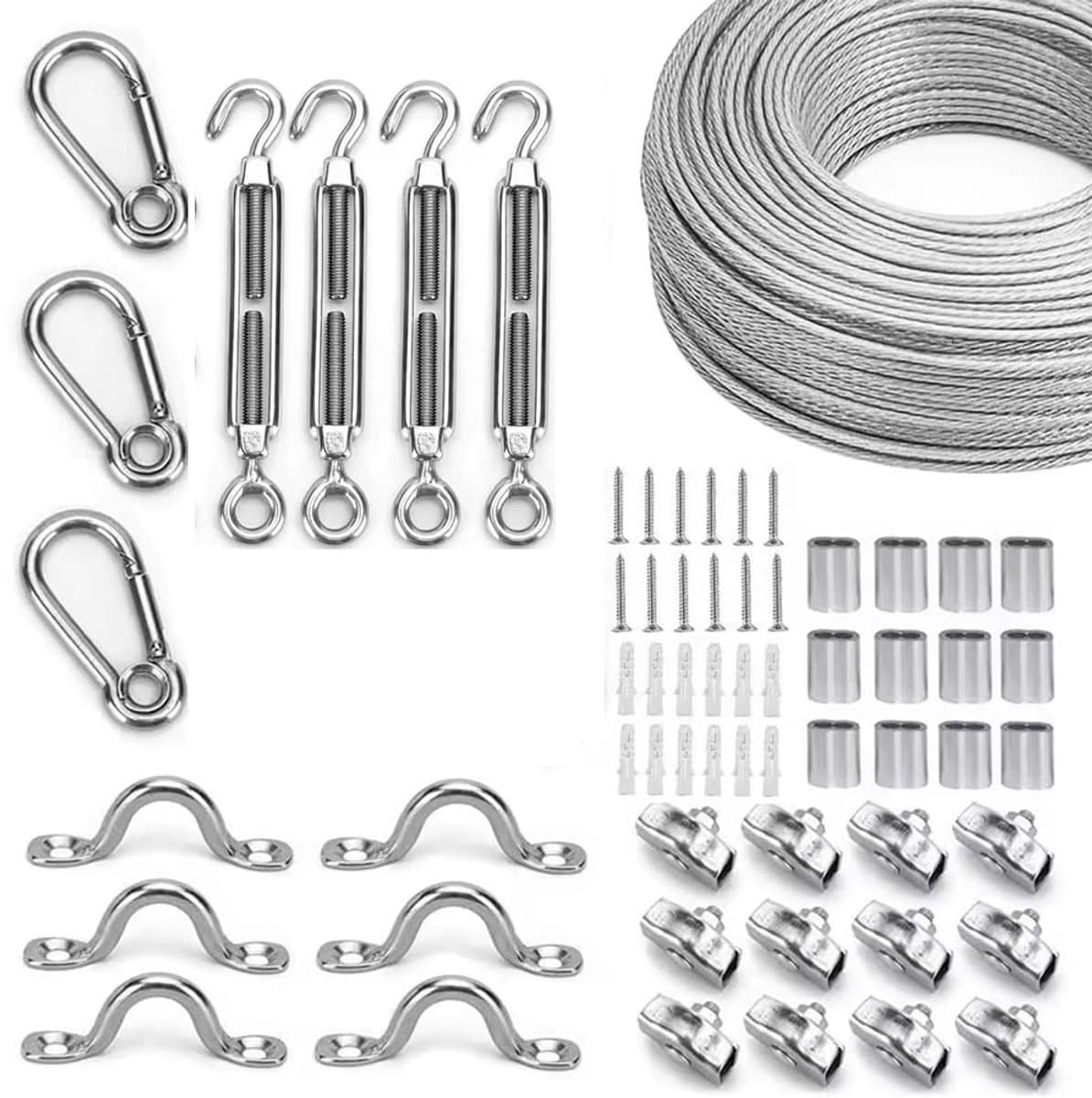 NEWFUN Draadkabel, 5 mm, 60 m, pvc-ommanteld, spandraadset met kabelspanner voor leuningen, klimplanten en waslijn (60 - ShopVlot — afbeelding 1