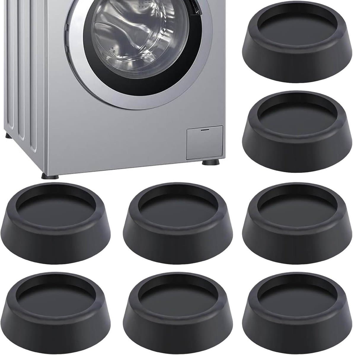 Trillingsdempers Wasmachine/Droogkast - 6 stuks - Trillingsmat - Voetjes wasmachine - Voetjes Droger - Wasmachine Geluidsdempers / Vibratiedempers - Wasmachine demper - Anti Vibratie - Antislip Rubber - Antislipmat - Schokdempers wasmachine - Zwart — afbeelding 1