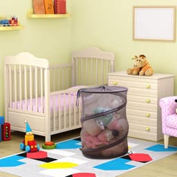 Grote Vouwbare Wasmand van Mesh, 42 Liter, Met Trekkoord voor Kleding en Speelgoed, Ideaal voor Reizen en Opbergen in Slaapkamer of Studentenhuis, Grijs — thumbnail 4