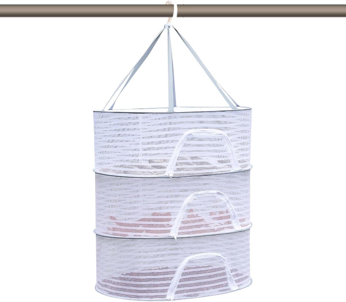 Droogmand Opvouwbaar - Droognet 3 Lagen - Kruiden Drogen - Met Ritsen - 60x40x22cm - Wit — afbeelding 1
