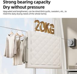 Intrekbare Waslijn - Droogrek Touw - Ruimtebesparend Droge Kleding - Geen Boren Installatie - 48 Meter Lengte - Grijs — thumbnail 4